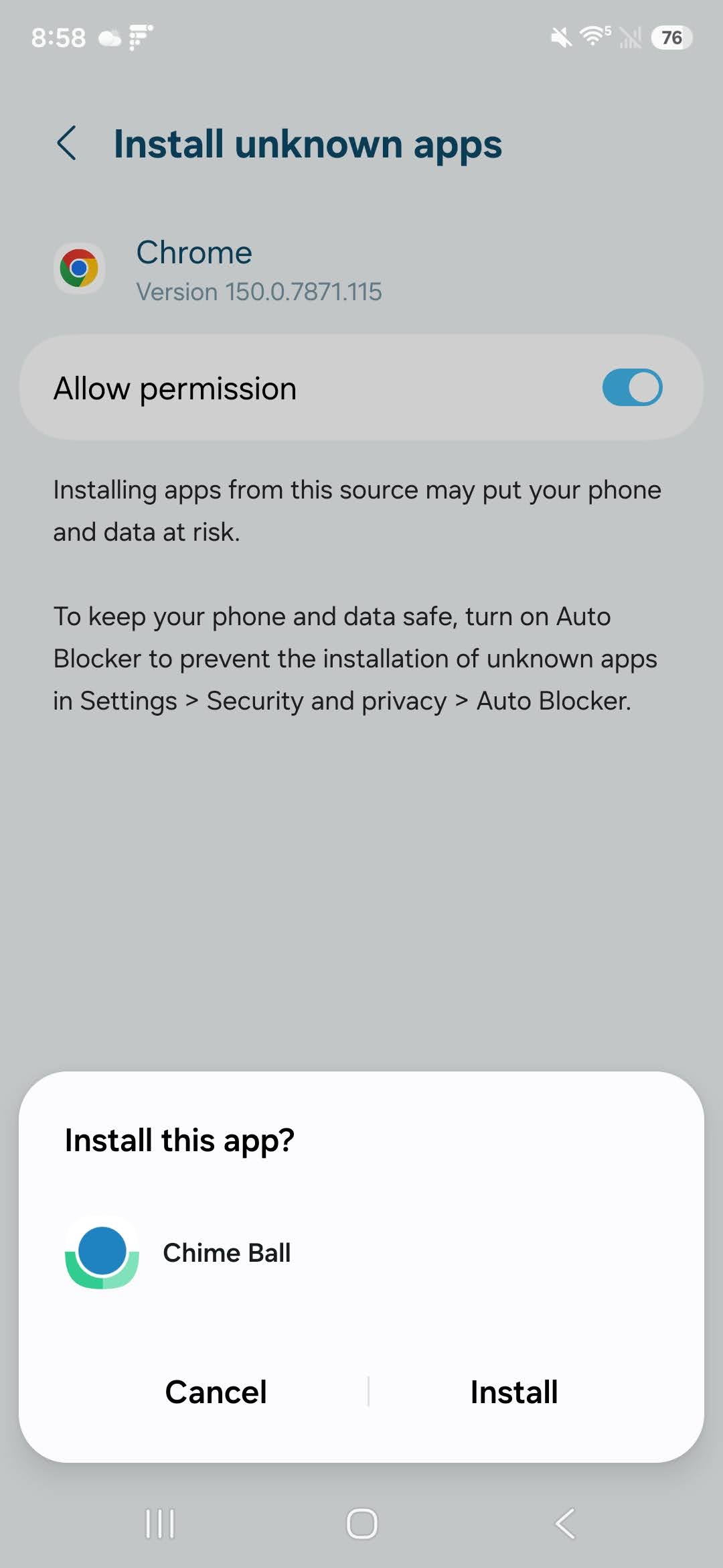 Step 3: Package installer confirmation
